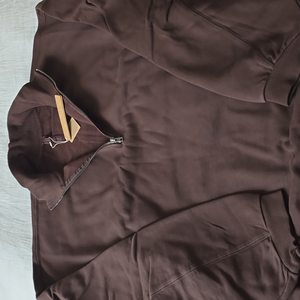 SKIMS Boyfriend Slouchy Fleece Half Zip Pullover Size:Medium Expresso - Picture 9 of 13